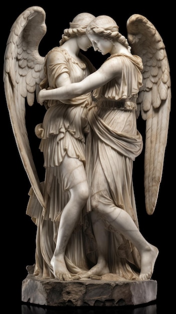 Amour and Psyche marble statue on black background generative AI