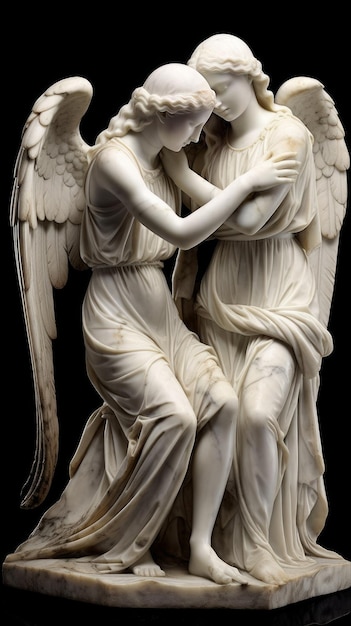 Amour and Psyche white marble statue epic generative AI