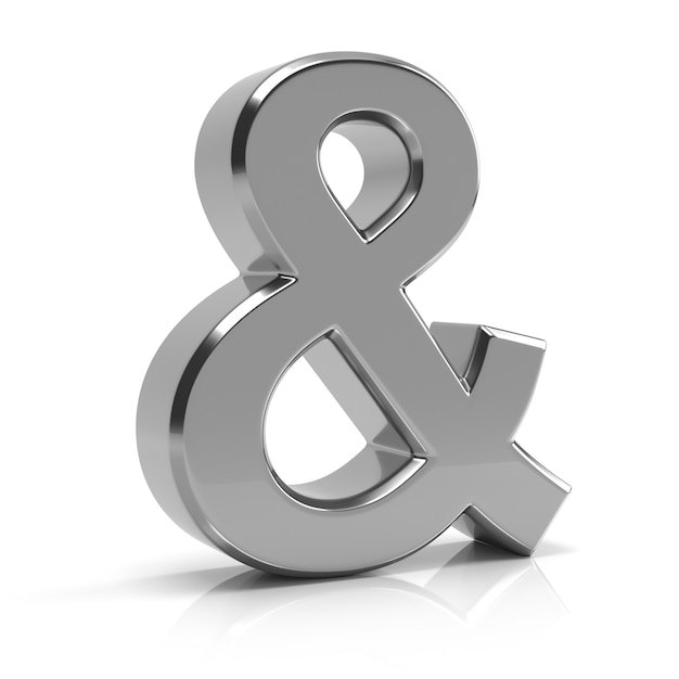 Ampersand symbol 3d render. Silver ampersand symbol isolated on