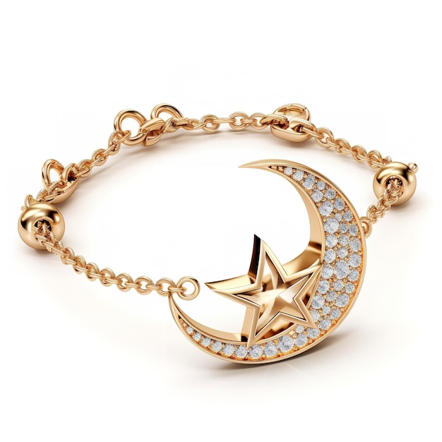 ample cute moon and stars pendant bracelet isolated on white background