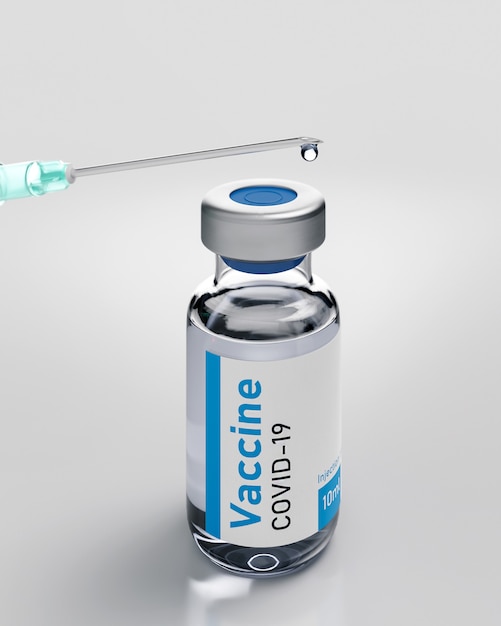 Ampoule with vaccine and syringe. 3d Render illustration