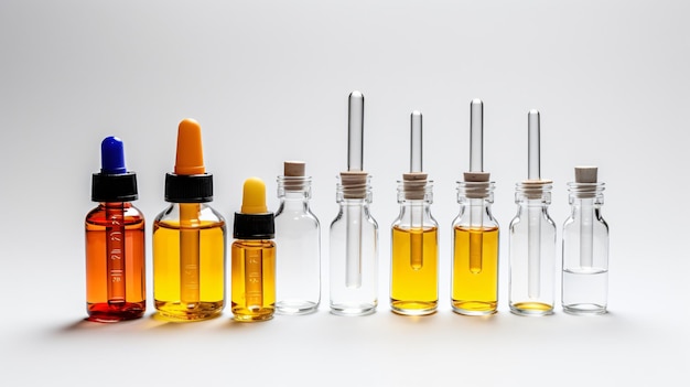 Ampules and bottle with medicines on white background