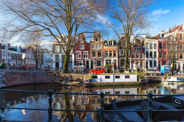 Amsterdam canal with dutch houses