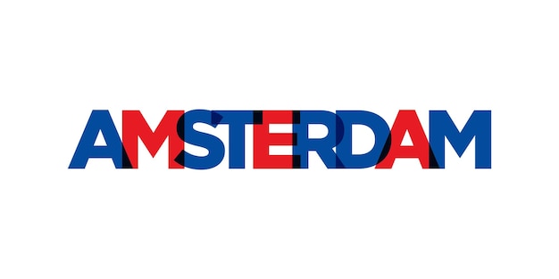 Amsterdam in the Netherlands emblem The design features a geometric style vector illustration with bold typography in a modern font The graphic slogan lettering