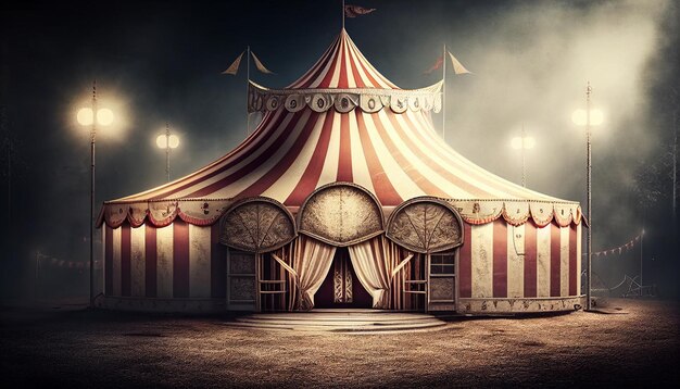 Photo amusement carnival park with circus tent with flags illustration