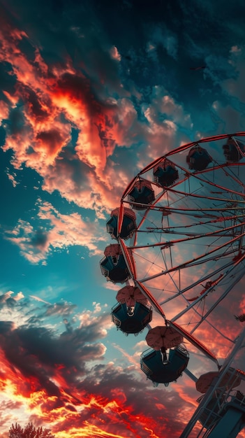 an amusement park with rides on a beach in the style of punk rock aesthetic