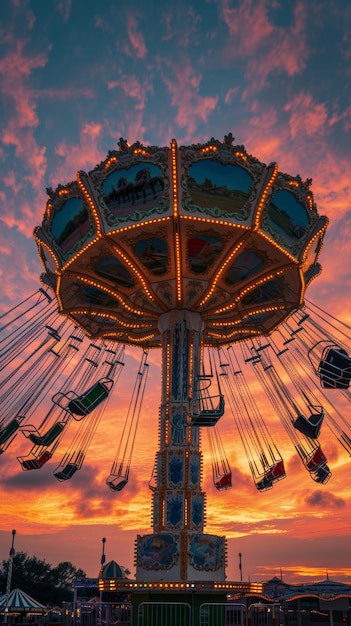 an amusement park with rides on a beach in the style of punk rock aesthetic