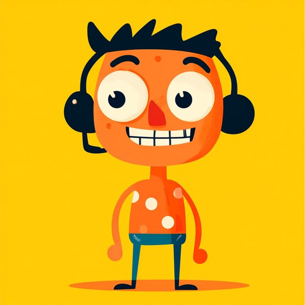 Amusing Cartoon Character with Headphones