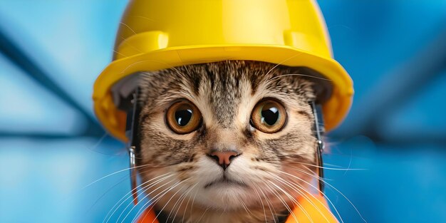 Amusing cat in construction gear Concept Funny Cat Construction Gear Animal Humor Feline Fun