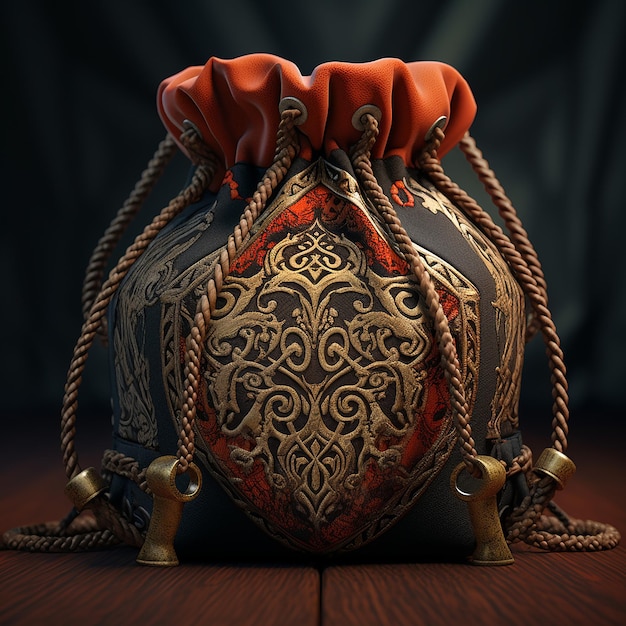 An_ornate_medieval_canvas_drawstring_bag