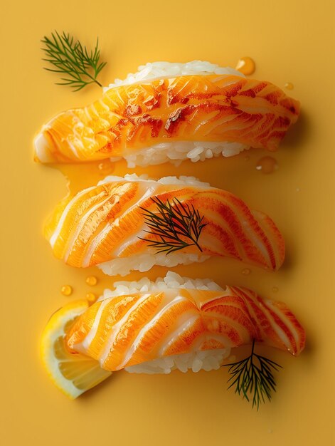 Photo anago nigiri sushi with saltwater eel on a vibrant bold background