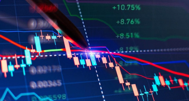 Analysis for professional technical analysis on the monitor of a computer Fundamental and technical analysis concept