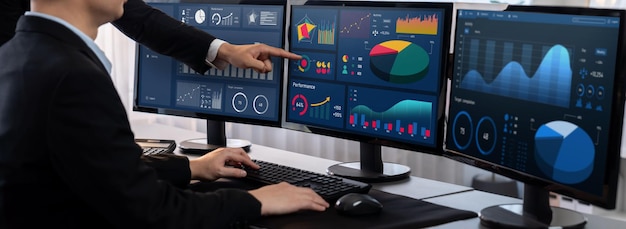 Analyst working on BI dashboard on computer monitor Trailblazing