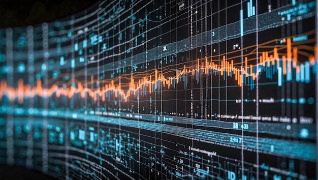 Analyze and visualize complex information on a virtual screen using AI to process data Big data tech