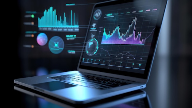 Analyzing business data on a laptop with charts and graphs monitoring financial growth and investment progress Ai generative