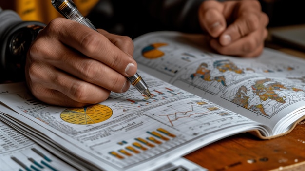 Analyzing Financial Data in Business Reports With Pen and Highlighter