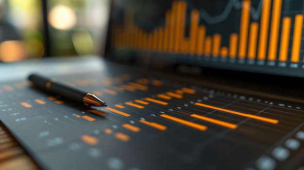 Photo analyzing financial performance statistics and histograms visually representing financial data analysis concept