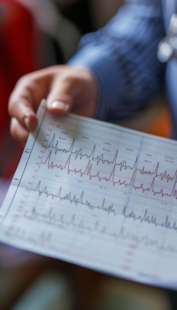 Analyzing Heart Health Detailed CloseUp of Hand Holding ECG Report for Medical Assessment