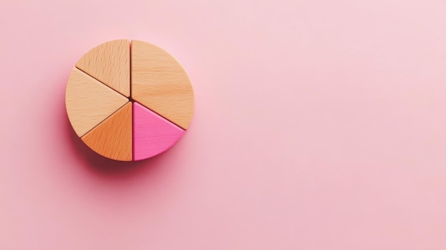 Analyzing Market Share Distribution with Wooden Blocks on Pink Background Abstract Business Analysis Concept