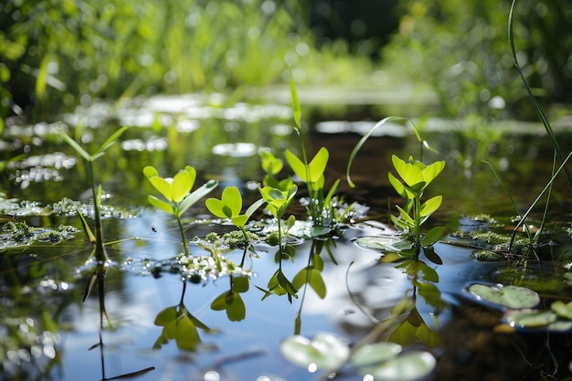 Photo analyzing pond ecosystem responses to climate chan generative ai