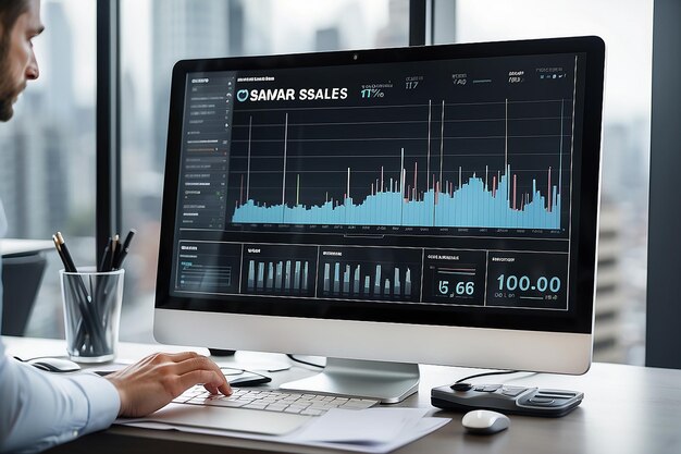 Analyzing sales data on transaprent monitor