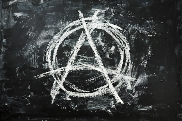 Photo a anarchy symbol drawn in white chalk on a blackboard background