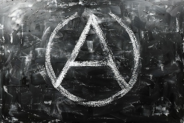 Photo a anarchy symbol drawn in white chalk on a blackboard background