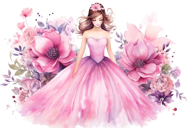 Anasazi watercolor fantasy floral quinceanera clipart on white