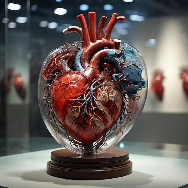 Anatomical exhibition of the human heart in glass