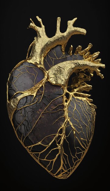 Anatomical heart in dark kintsugi.