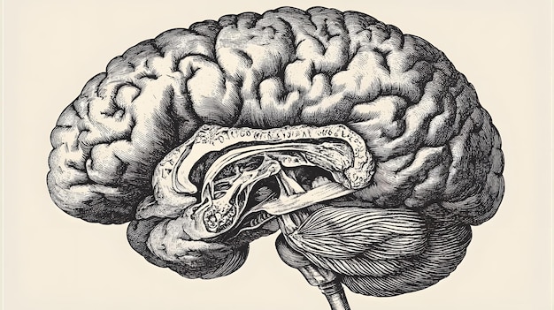 Photo anatomical illustration of the human brain in crosssection