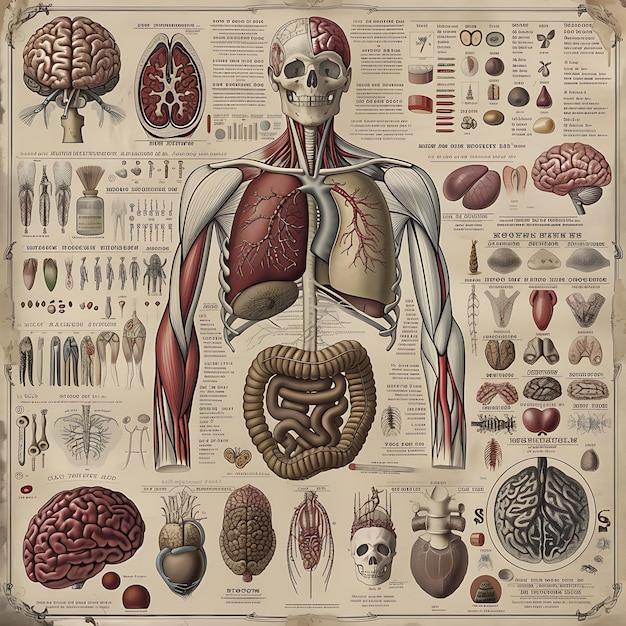 Photo anatomical illustration with labeled brand elements