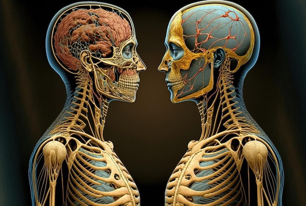 Anatomical pair facing one other exchanging ideas and feelings