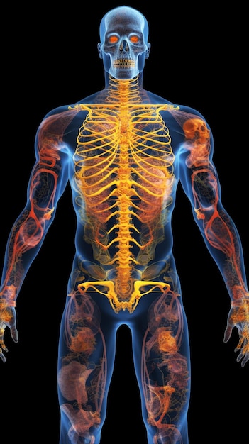 The anatomy of the human body with an orange skeleton