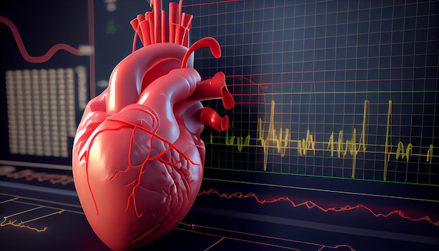 Anatomy of human heart on ecg medical background Generative AI