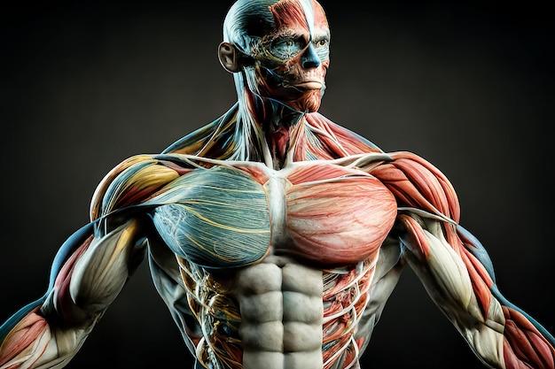 Anatomy human muscles on a dark background