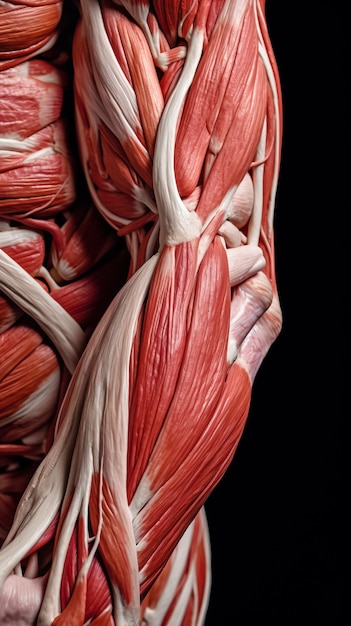 Photo anatomy of human muscles focusing on the arms detailed sculpture image on the black background generative ai