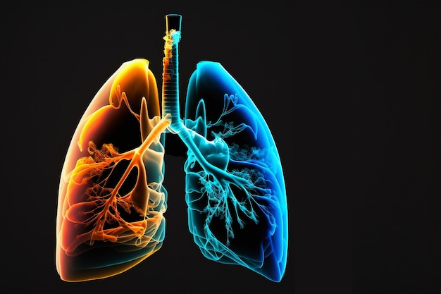 Anatomy lungs Black background Side view AI generation