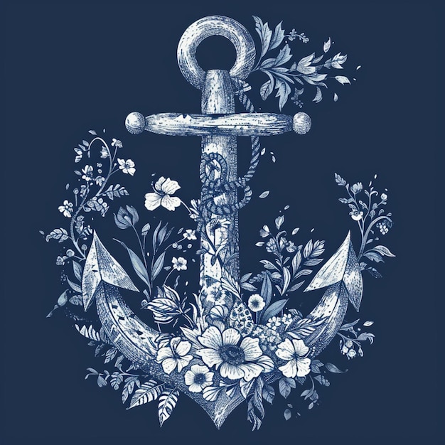 Photo an anchor with flowers is depicted in a background