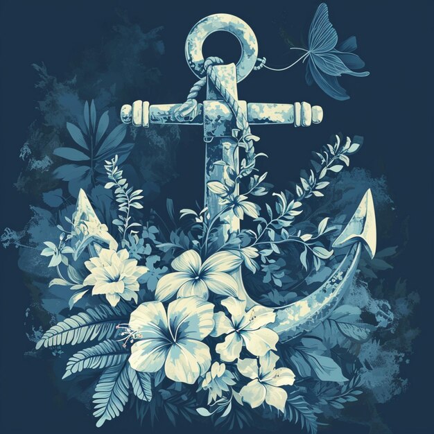 Photo an anchor with flowers is depicted in a background