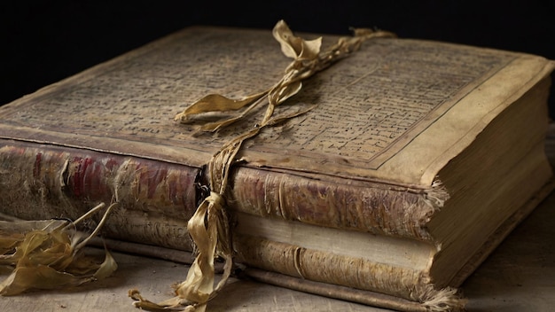 Ancient book with dry ribbon bookmark