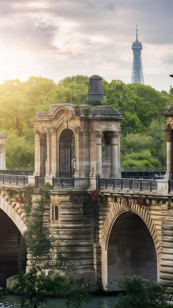 An ancient bridge in a Parisian park