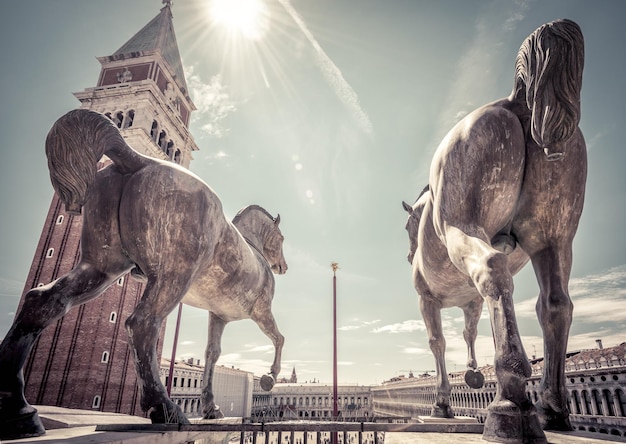 Ancient bronze horses on St Marks Square in Venice