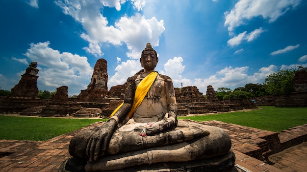 Ancient Buddha in Phra Mahathat Temple Ayutthaya, Thailand landmark