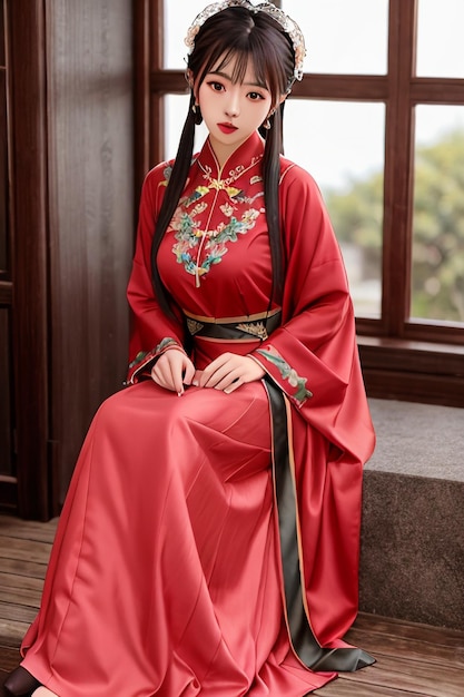 Ancient Chinese costumes beautiful young girl in Hanfu sexy woman illustration wallpaper background