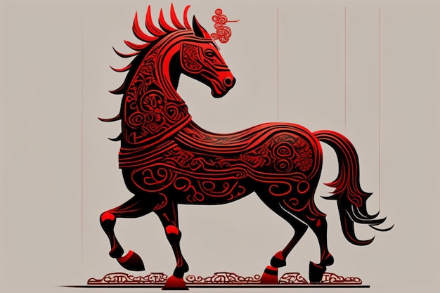 Ancient Chinese style horse king totem silhouette detailed perfect compositionline graphic