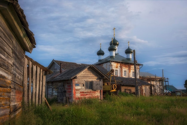 The ancient Church of the Assumption of the Blessed Virgin Mary in Kenozerye in village of Vershinino