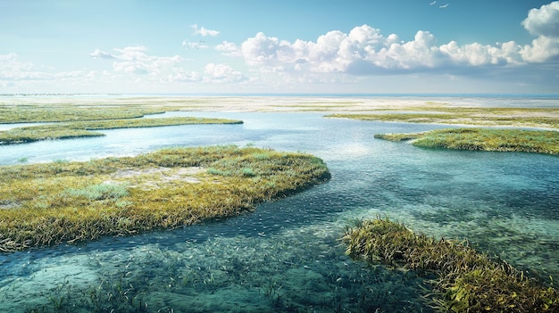 Photo ancient coastal lagoon formation with early aquatic life