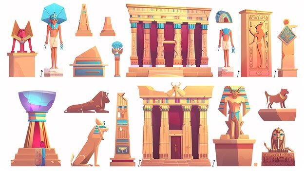 Photo ancient egypt pharaoh god temple vector game set