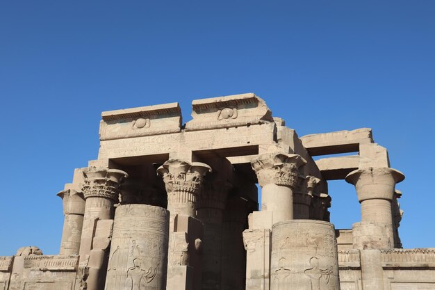 ancient egyptian carvings at Kom Ombo temple in Aswan, Egypt